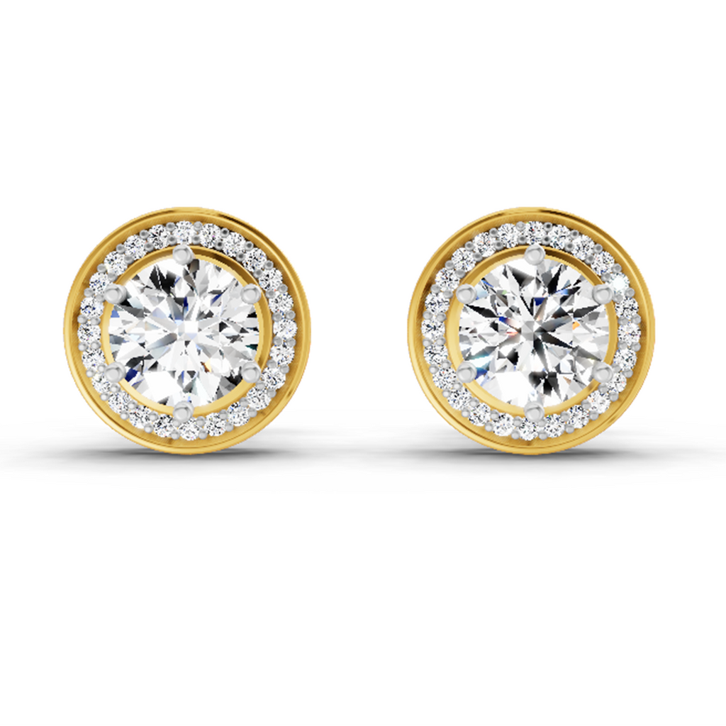 1.39 Carat Round Halo Stud Earrings 14K