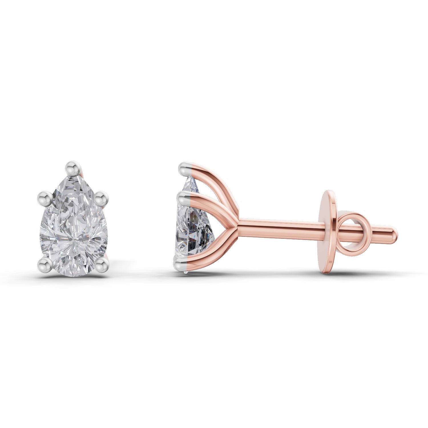 2.64 Carat Pear Shape Solitaire Diamond Stud Earrings 14K - Rose Gold