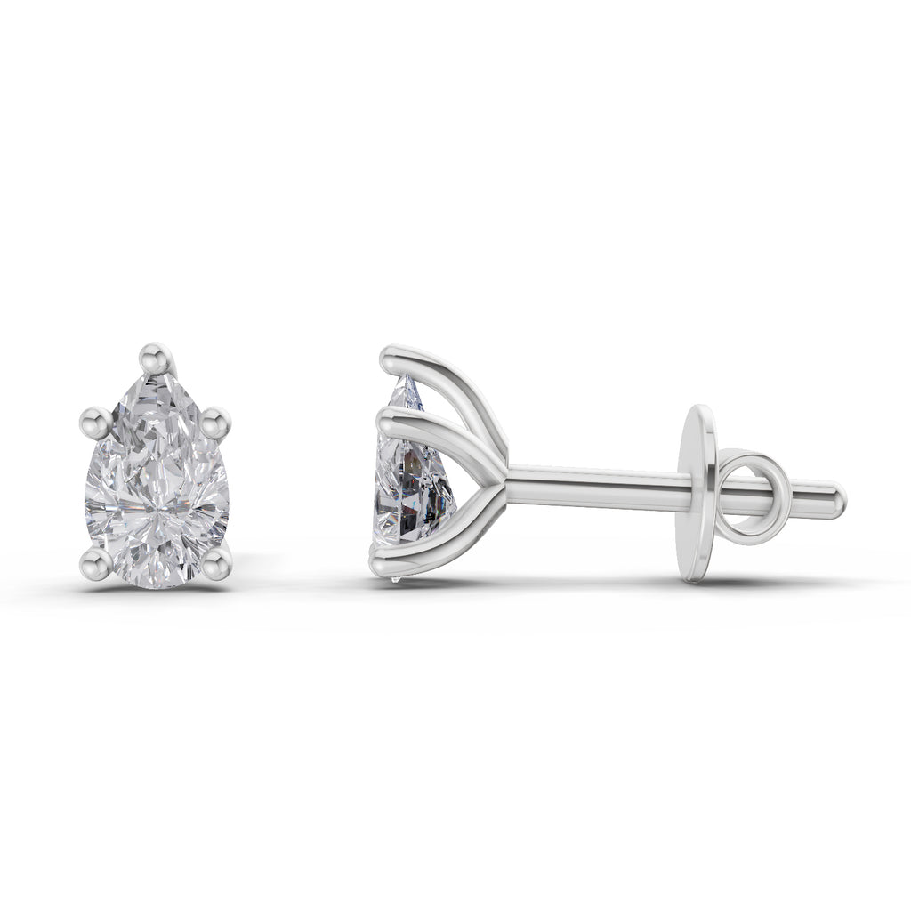2.64 Carat Pear Shape Solitaire Diamond Stud Earrings 14K - White Gold