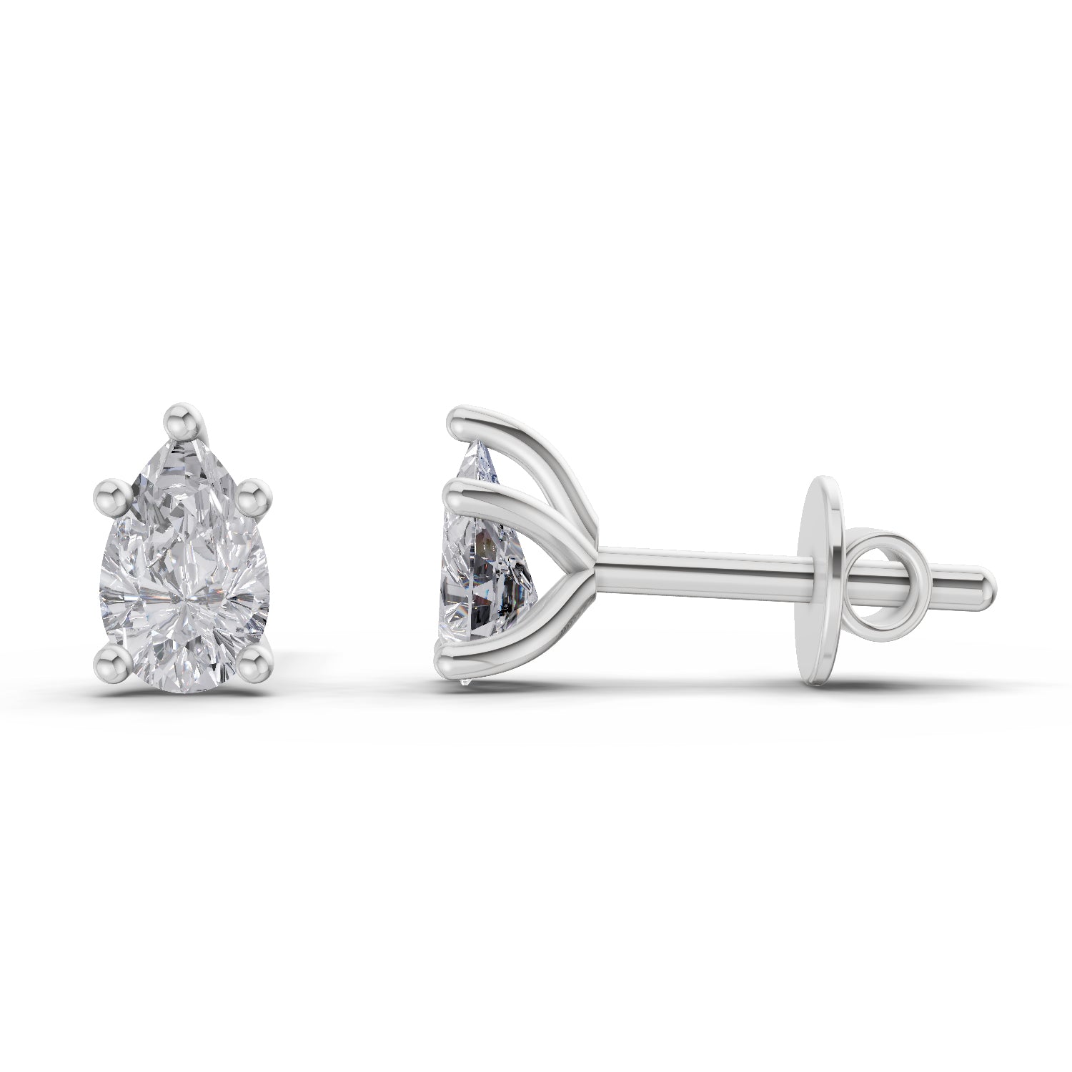 2.64 Carat Pear Shape Solitaire Diamond Stud Earrings 14K - White Gold