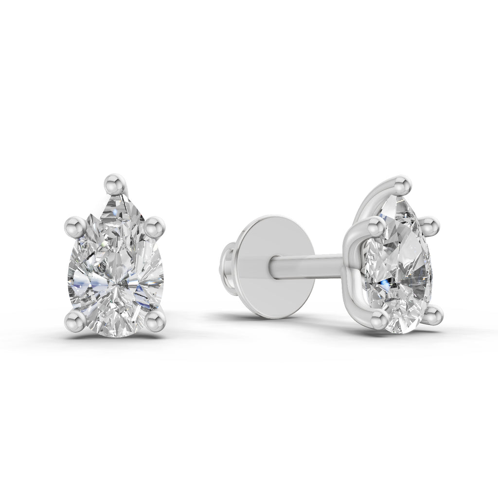 2.64 Carat Pear Shape Solitaire Diamond Stud Earrings 14K - White Gold