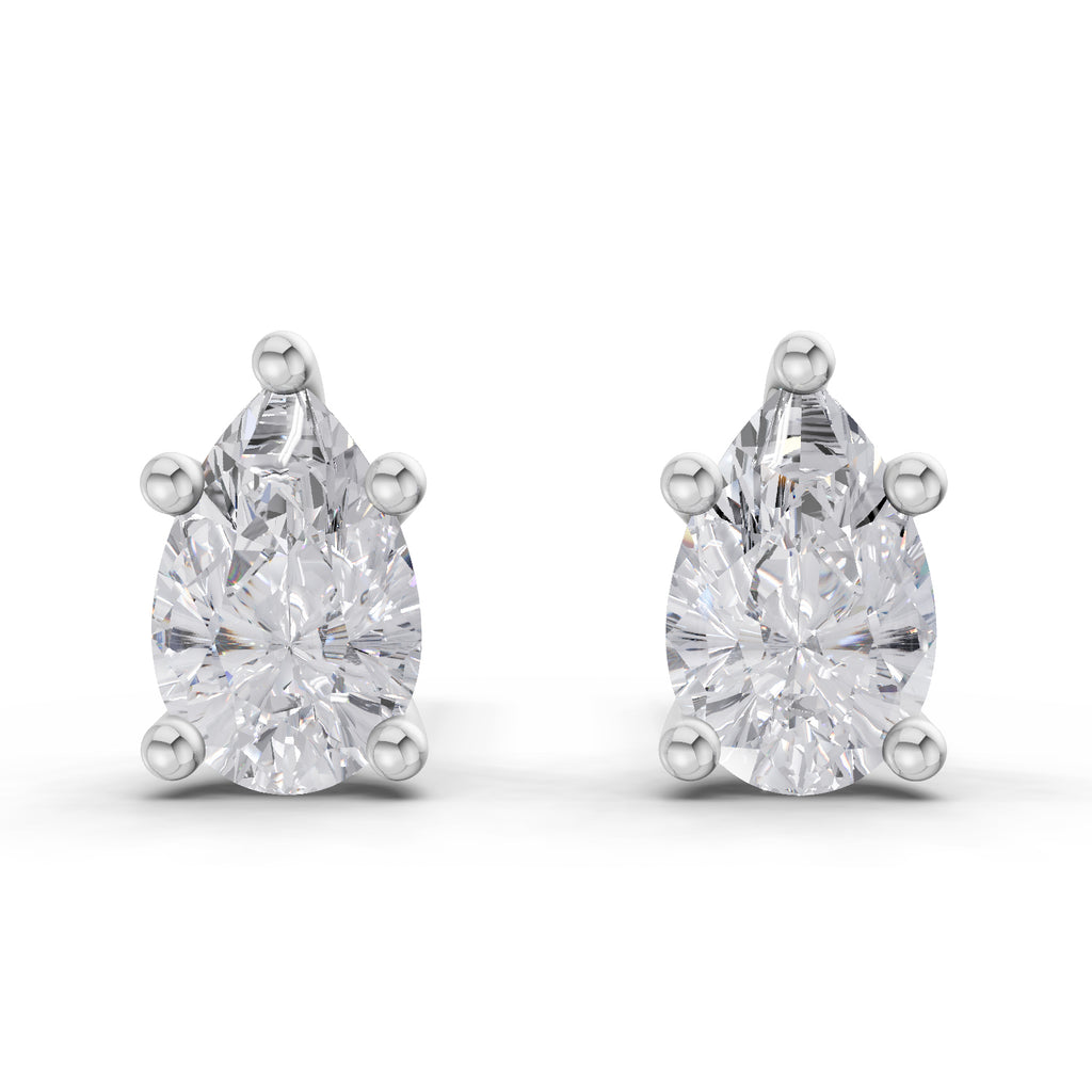 2.64 Carat Pear Shape Solitaire Diamond Stud Earrings 14K - White Gold