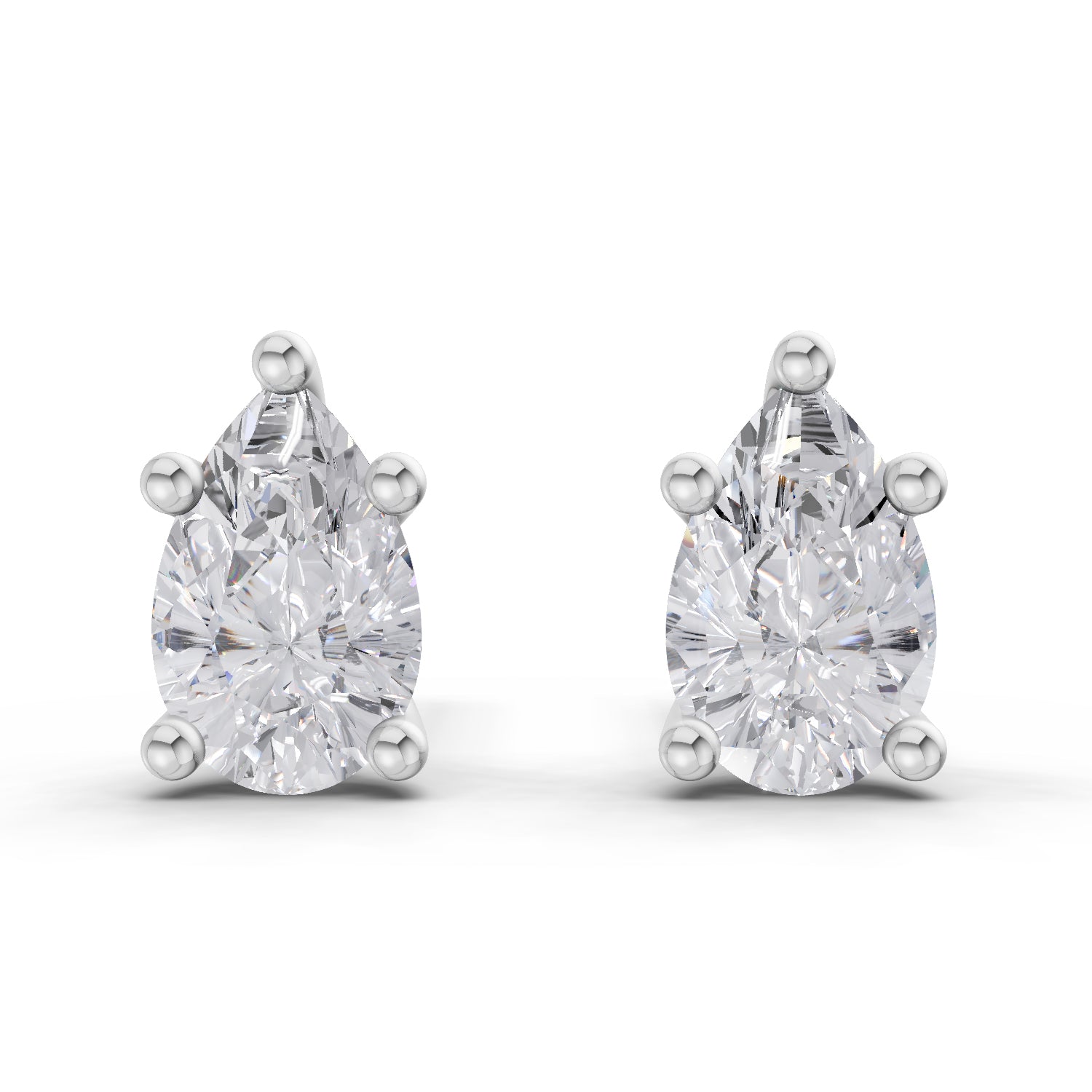 2.64 Carat Pear Shape Solitaire Diamond Stud Earrings 14K - White Gold