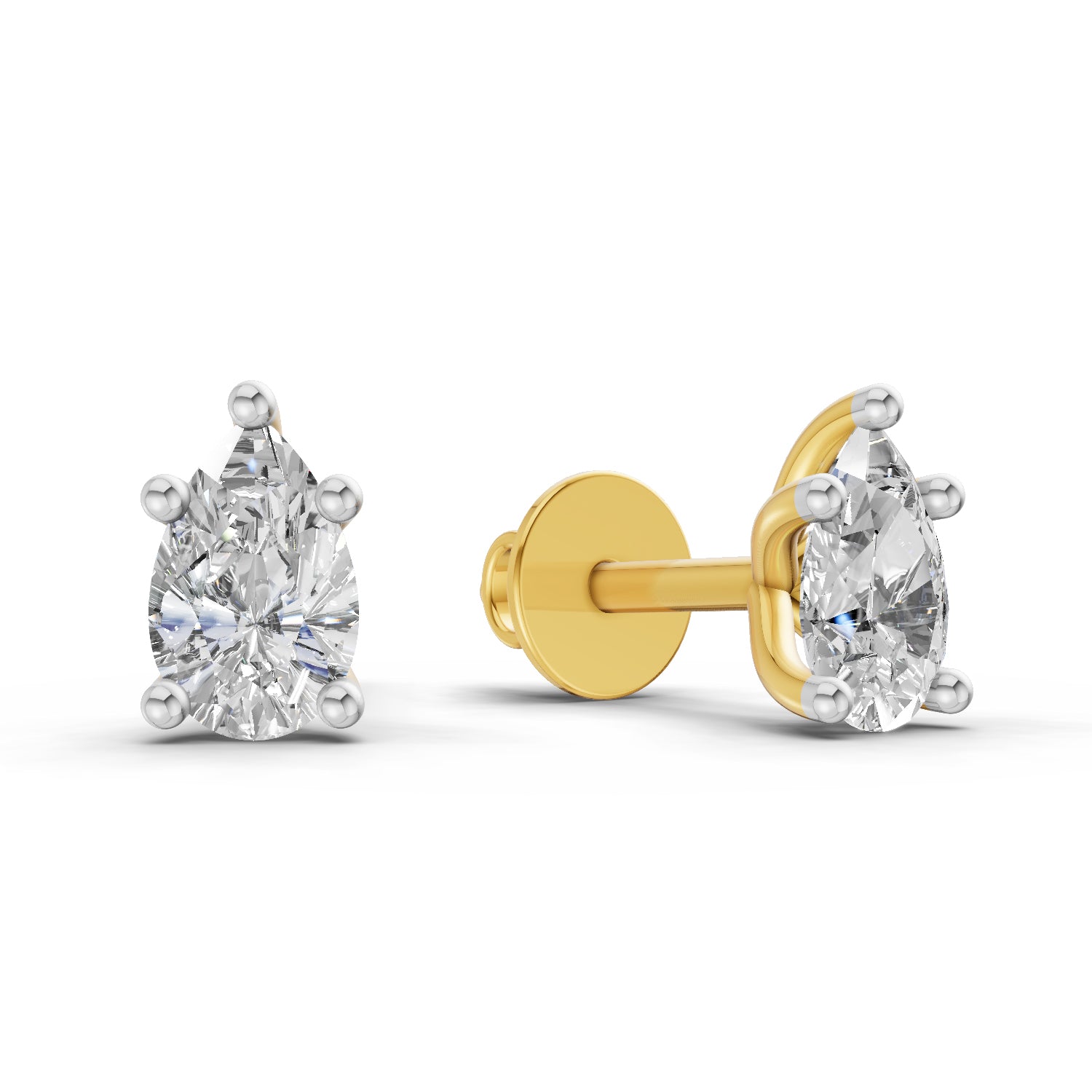 2.64 Carat Pear Shape Solitaire Diamond Stud Earrings 14K
