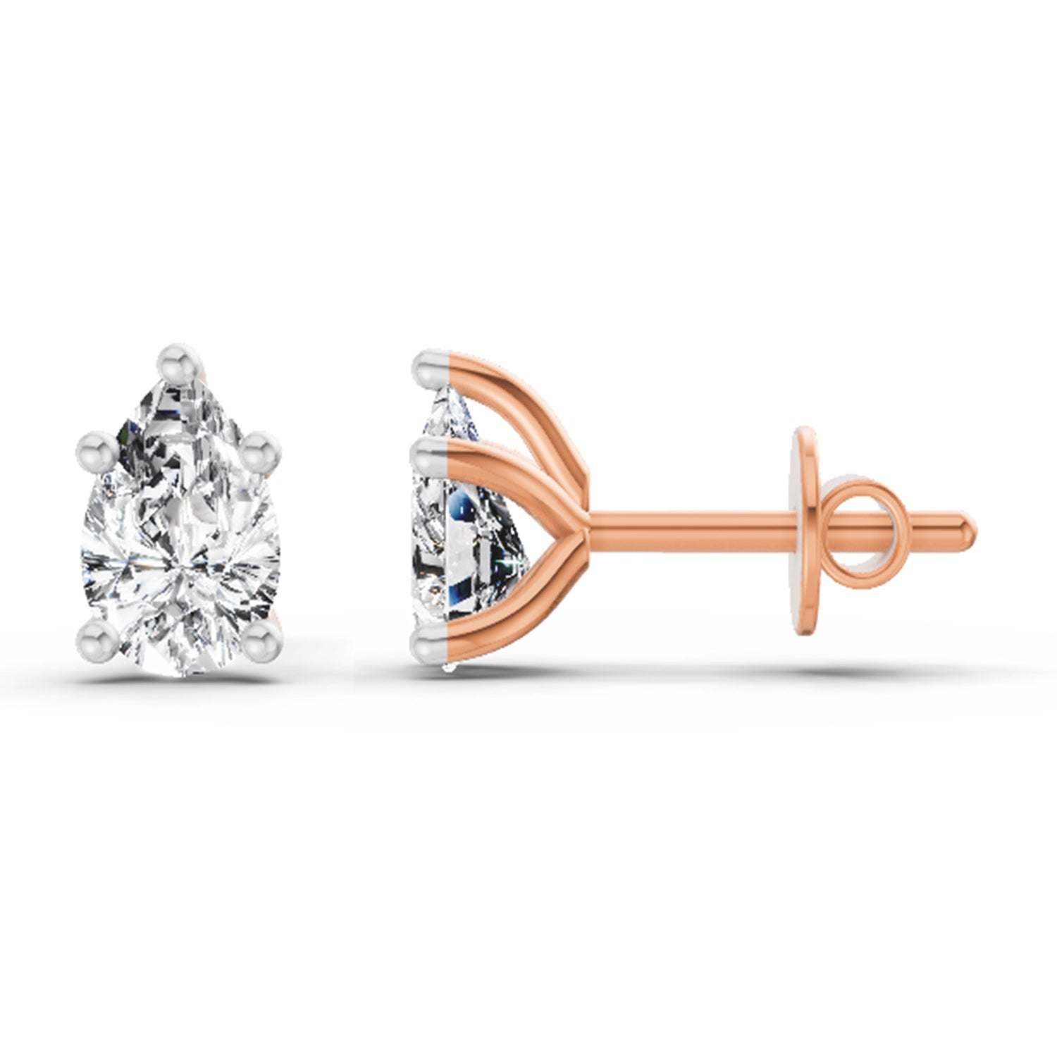 0.64 Carat Pear Stud Earrings 14K - Rose Gold