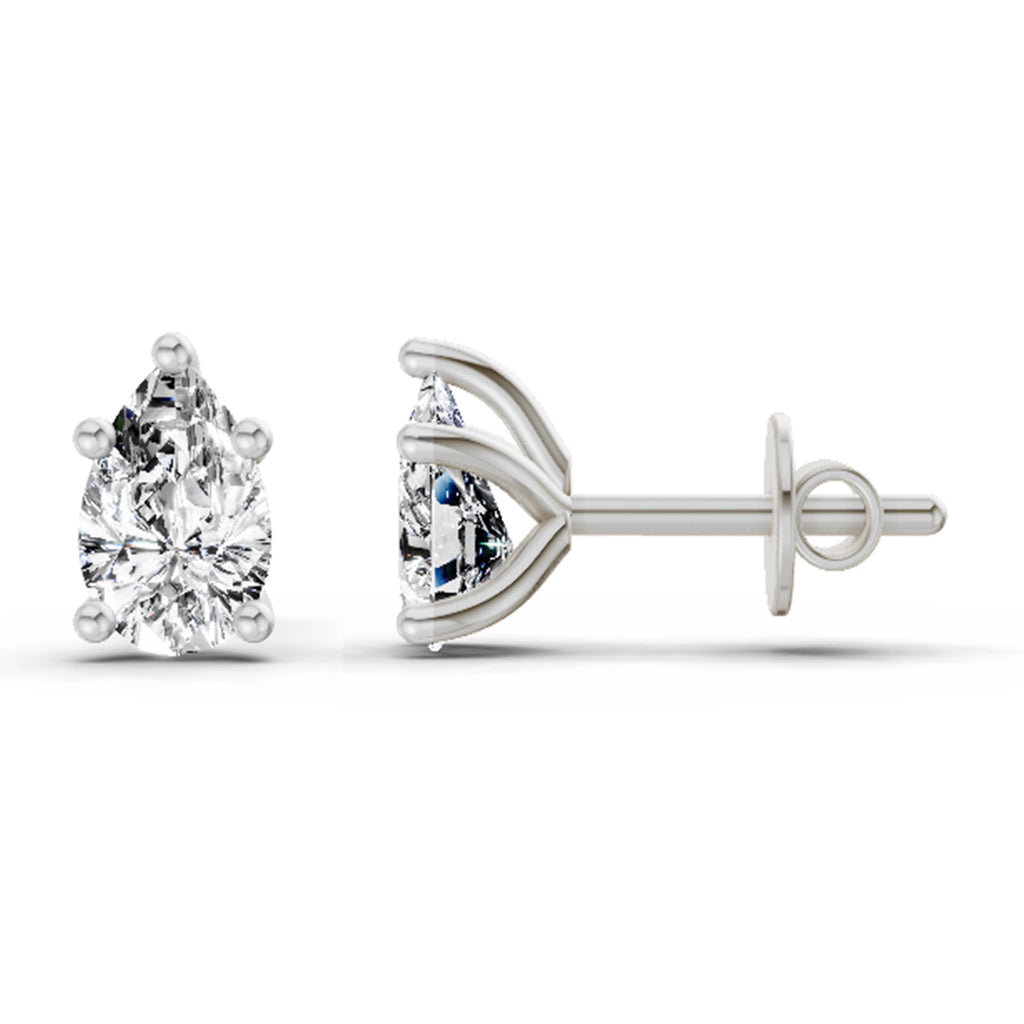 0.64 Carat Pear Stud Earrings 14K - White Gold