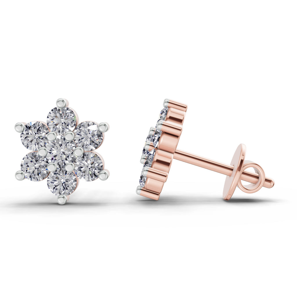 0.41 Carat Floral Diamond Stud Earrings 14K - Rose Gold