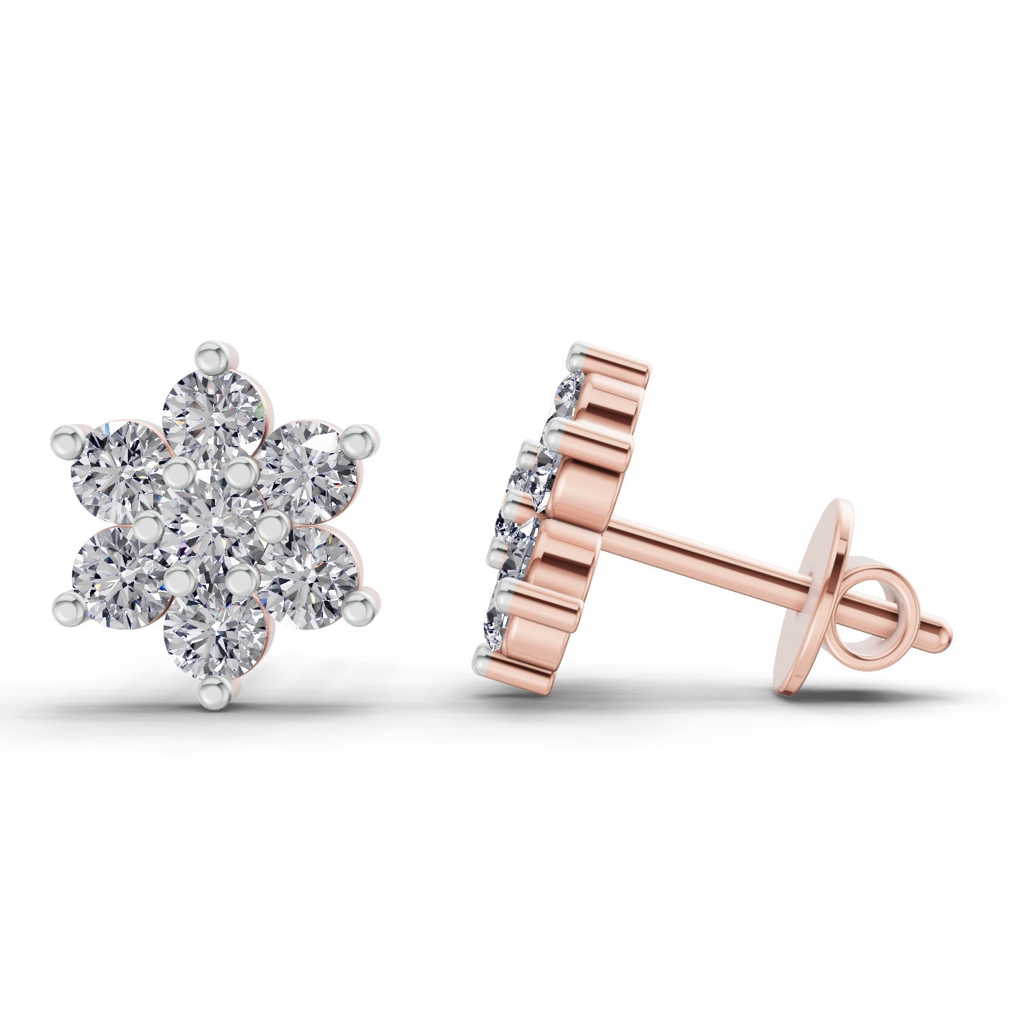 0.41 Carat Floral Diamond Stud Earrings 14K - Rose Gold