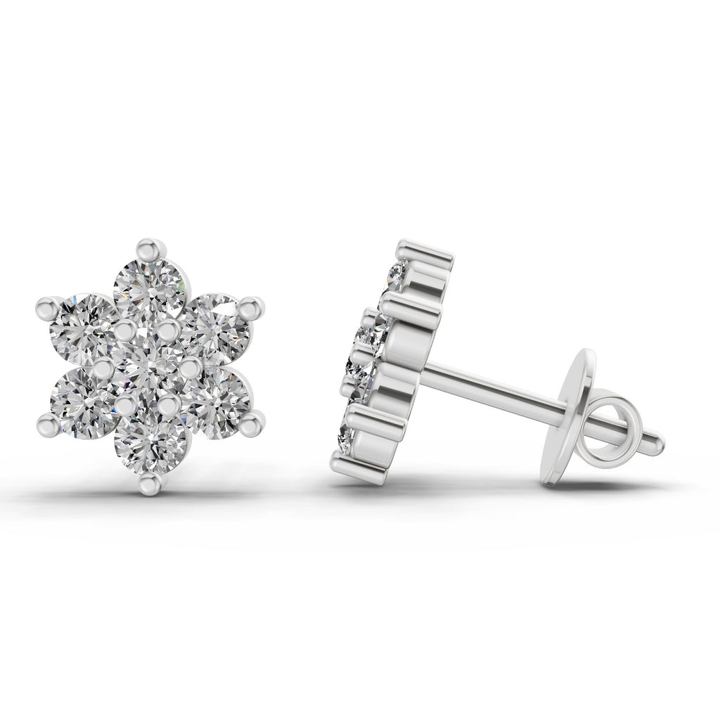 0.41 Carat Floral Diamond Stud Earrings 14K - White Gold