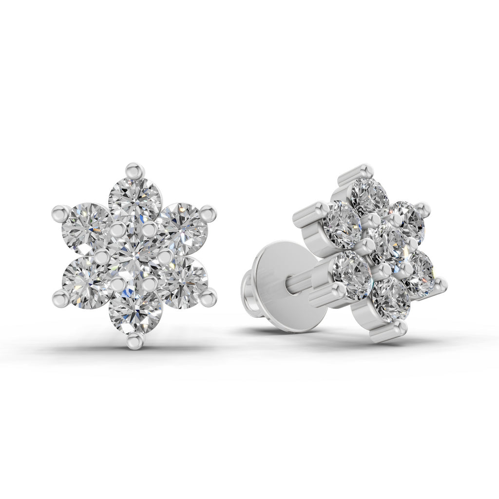 0.41 Carat Floral Diamond Stud Earrings 14K - White Gold