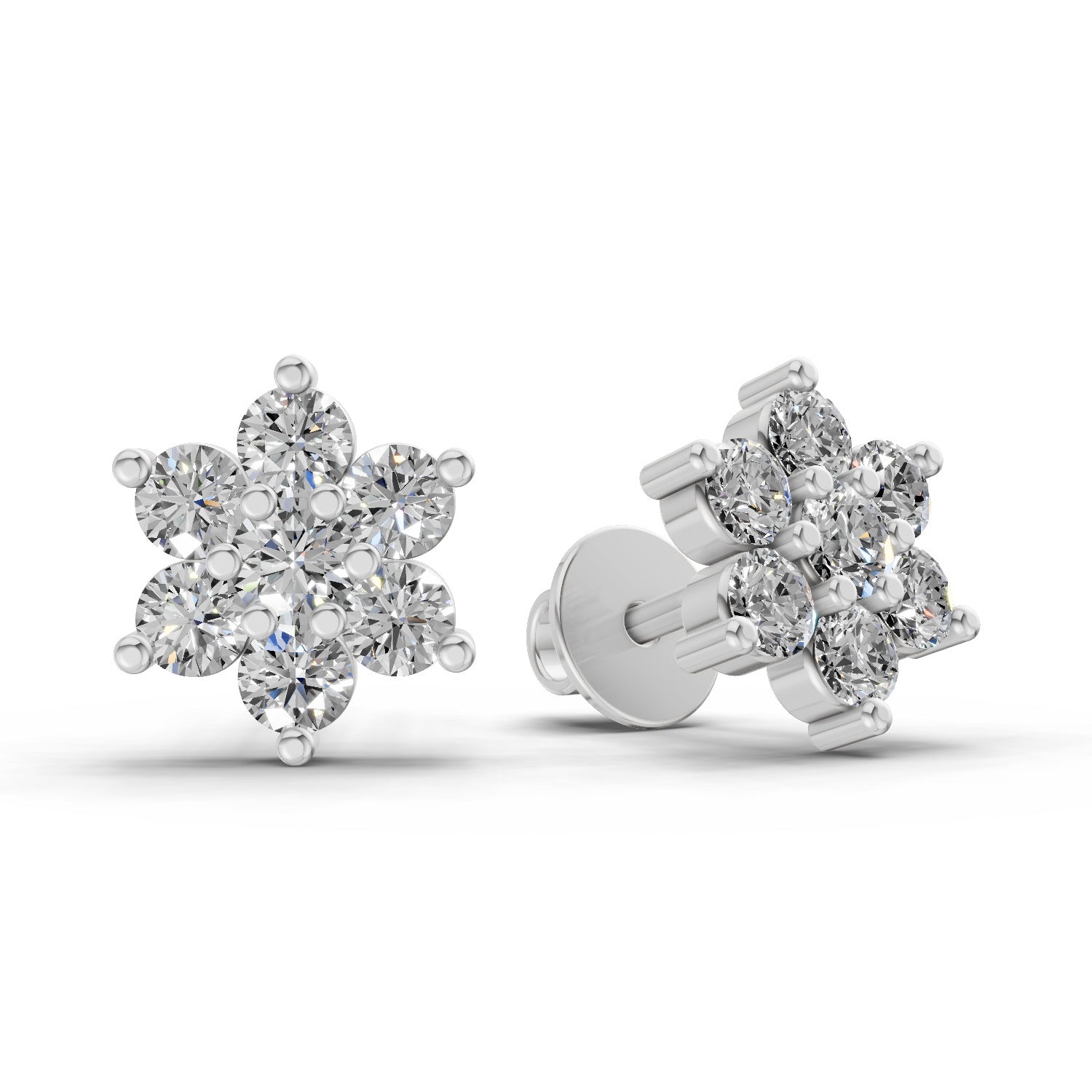 0.41 Carat Floral Diamond Stud Earrings 14K - White Gold