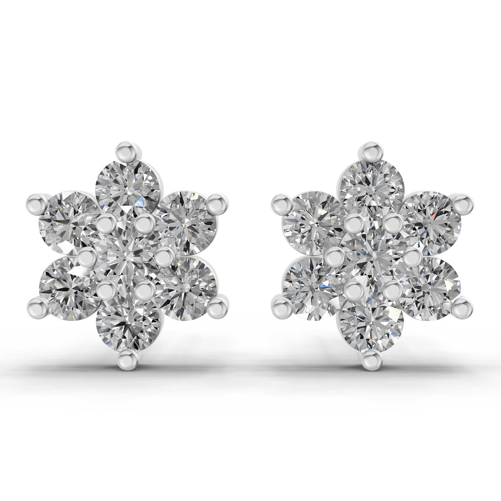 0.41 Carat Floral Diamond Stud Earrings 14K - White Gold