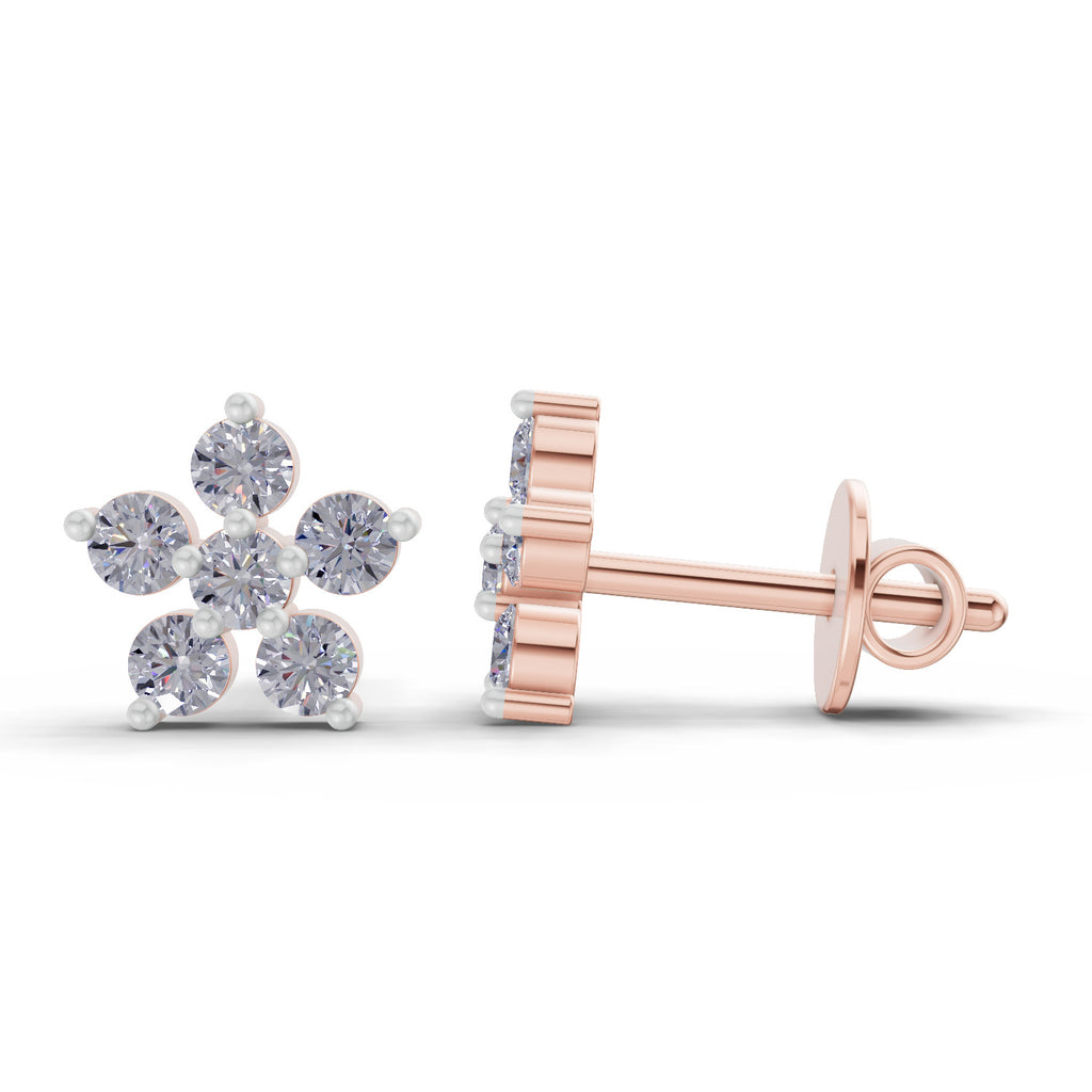 0.35 Carat Diamond Flower Stud Earrings 14K - Rose Gold
