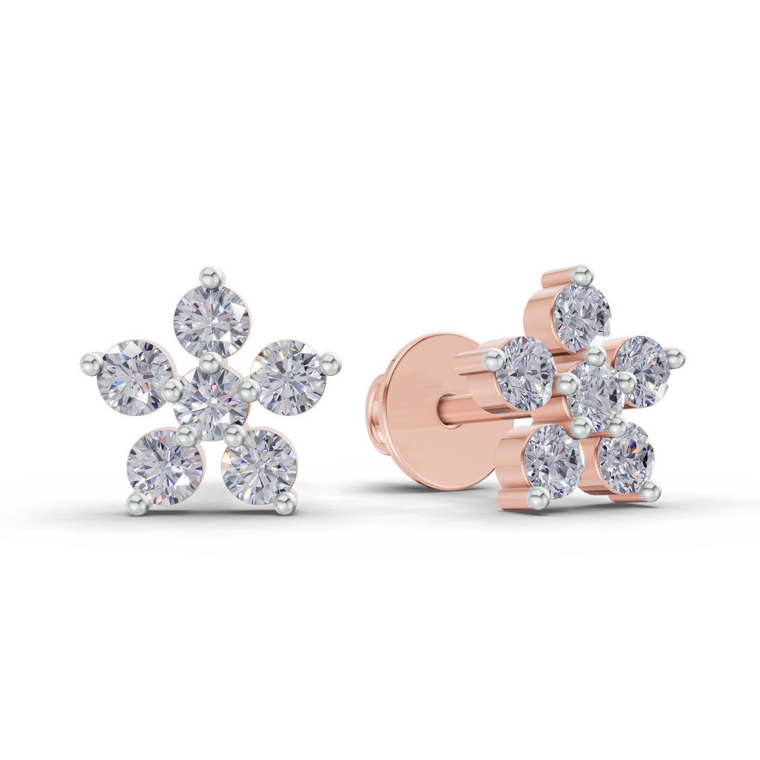 0.35 Carat Diamond Flower Stud Earrings 14K - Rose Gold