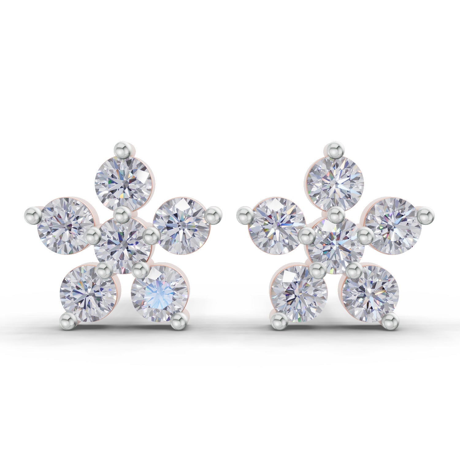 0.35 Carat Diamond Flower Stud Earrings 14K - Rose Gold