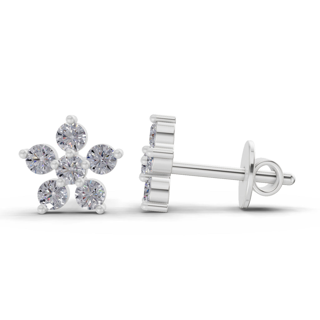 0.35 Carat Diamond Flower Stud Earrings 14K - White Gold