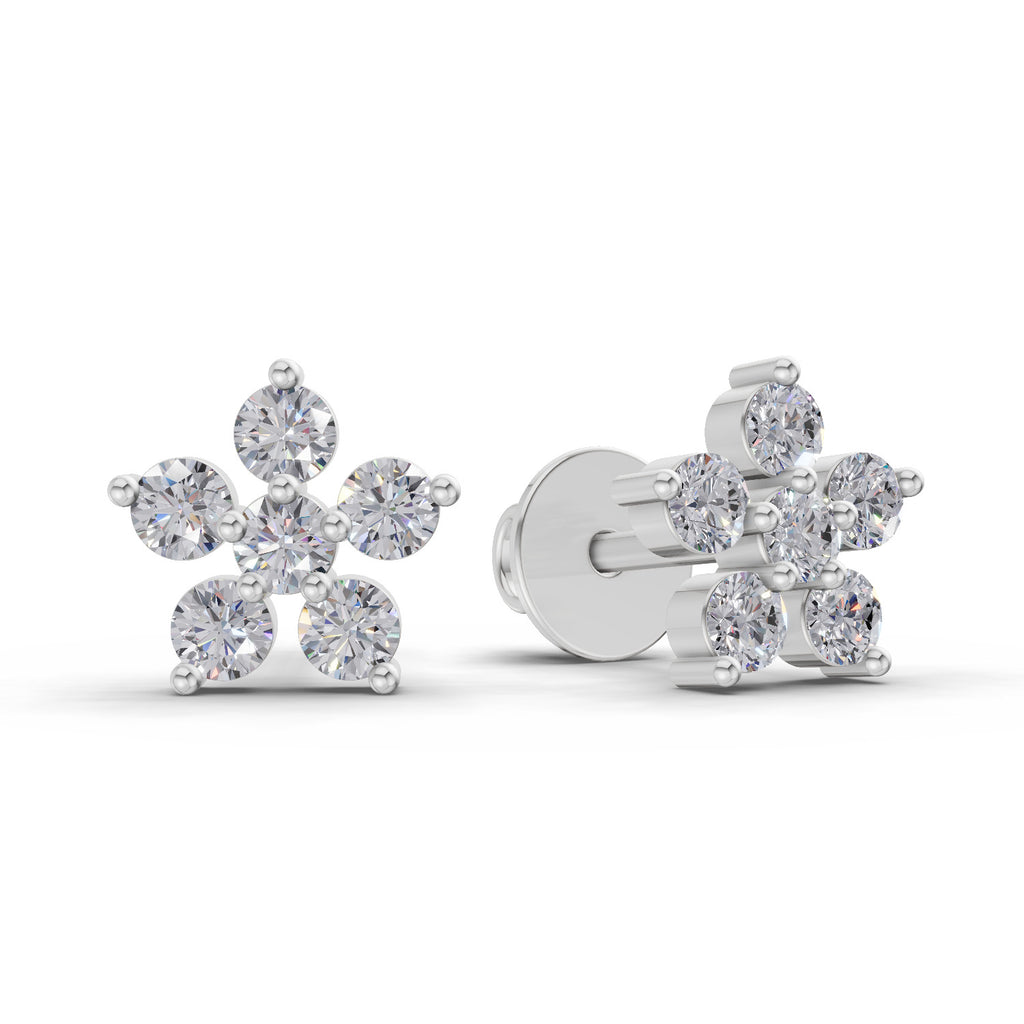 0.35 Carat Diamond Flower Stud Earrings 14K - White Gold