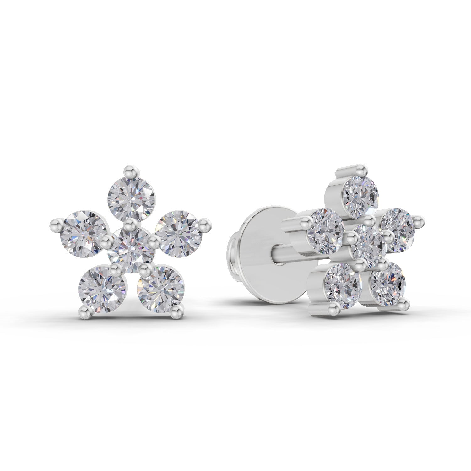 0.35 Carat Diamond Flower Stud Earrings 14K - White Gold