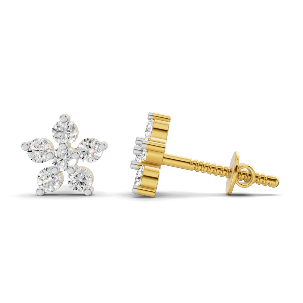 0.35 Carat Diamond Flower Stud Earrings 14K