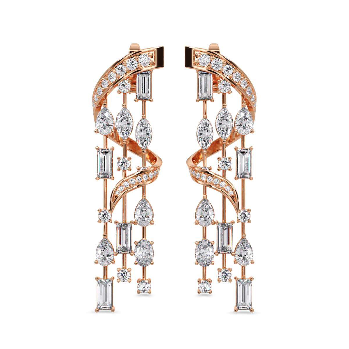 Lab Grown Diamond 7.74 Carat Spiral Drop Earring 14KW
