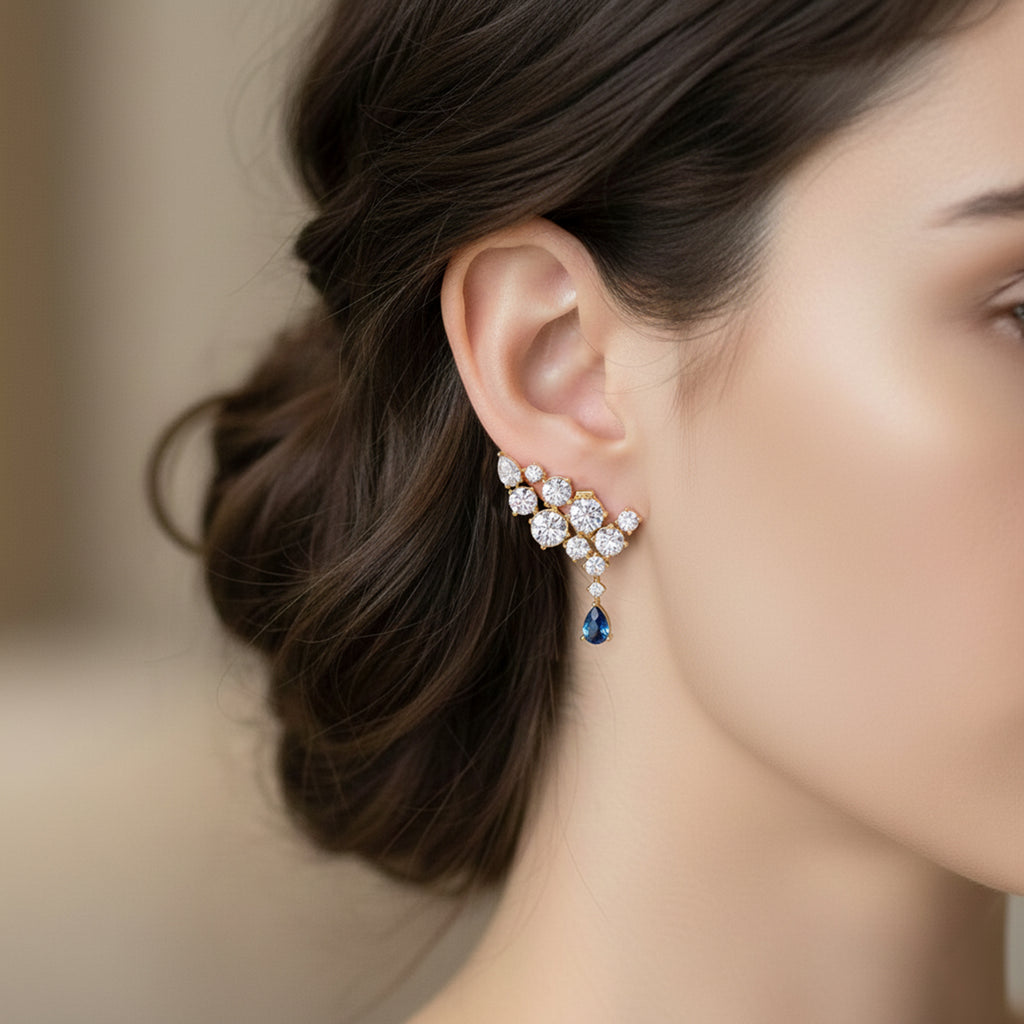 6.32 Carat 14K Gold Sapphire Climber Earring