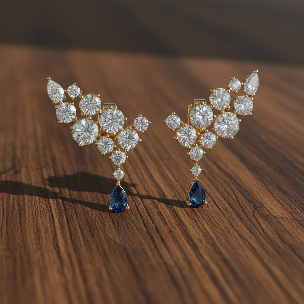 6.32 Carat 14K Gold Sapphire Climber Earring