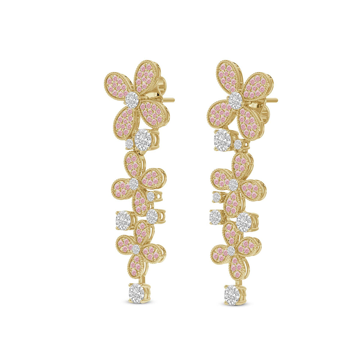 4.89 Carat 14K Gold Pink Petal Cascade Drop