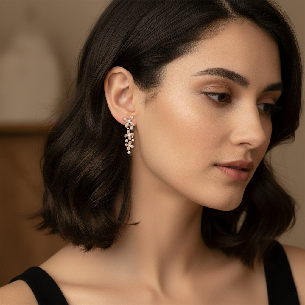 4.89 Carat 14K Gold Pink Petal Cascade Drop