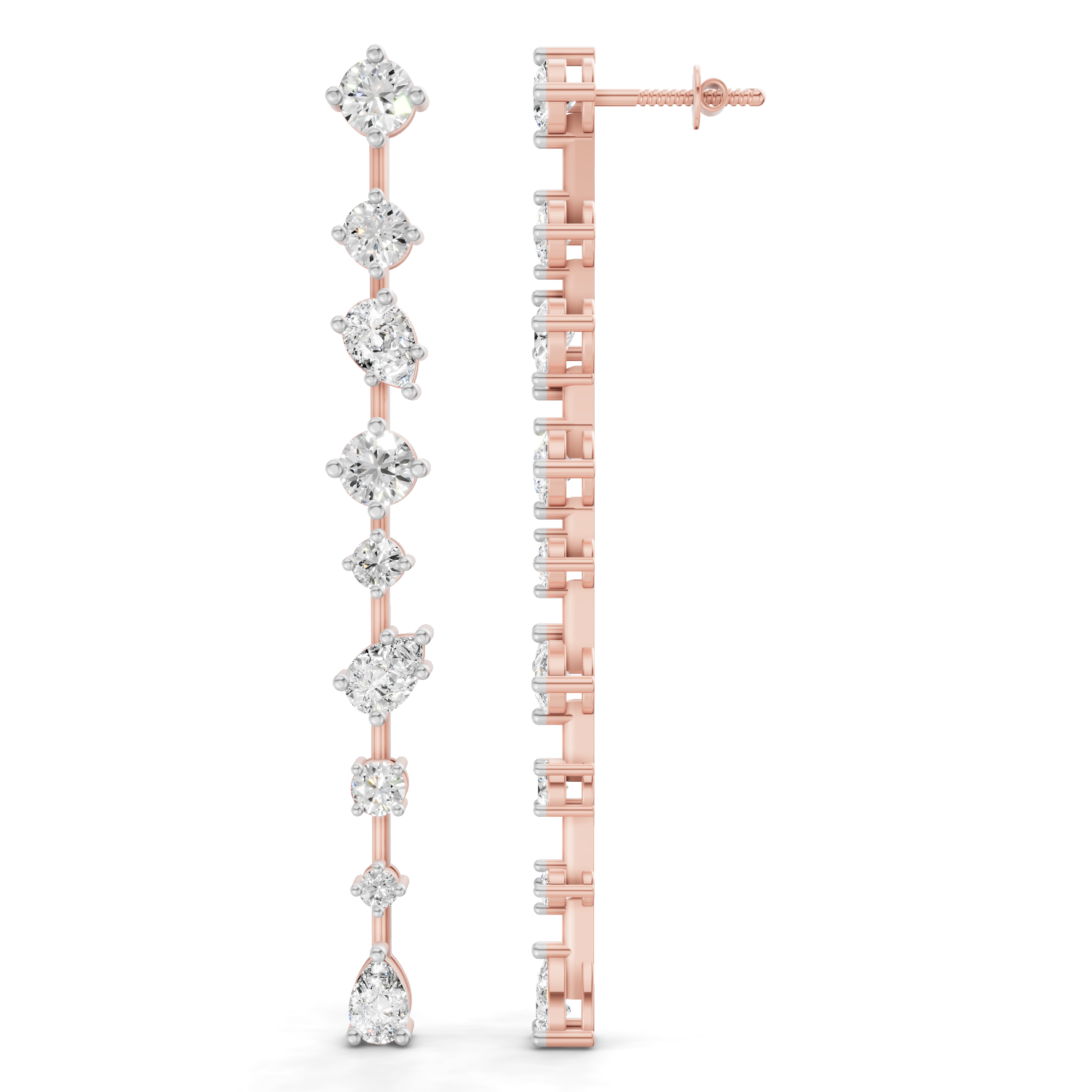 Lab Grown Diamond 4.49 Carat Multi-Shape Diamond Linear Drop Earring 14KW
