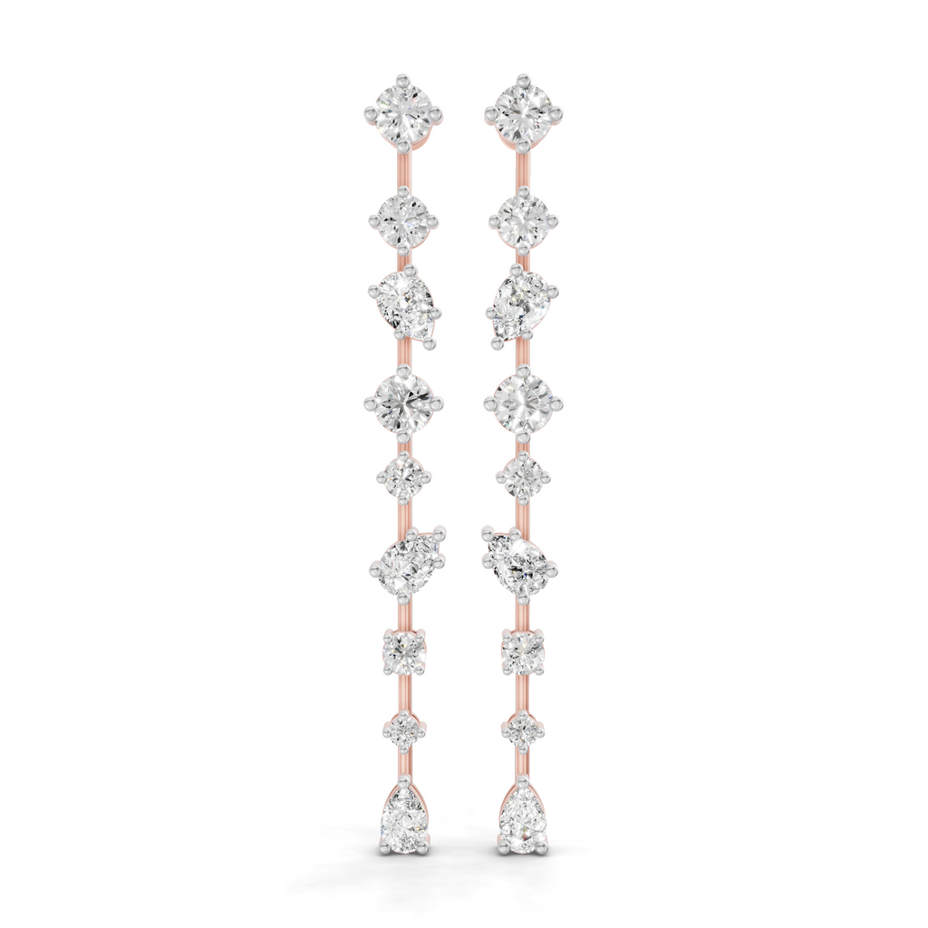 Lab Grown Diamond 4.49 Carat Multi-Shape Diamond Linear Drop Earring 14KW