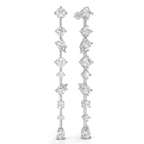 A pair of silver-toned drop earrings with multiple clear gemstones in a graduated setting, shown on a plain white background.