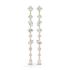 A pair of gold and white metal drop earrings with multiple clear round and marquise-cut stones, shown on a plain white background.