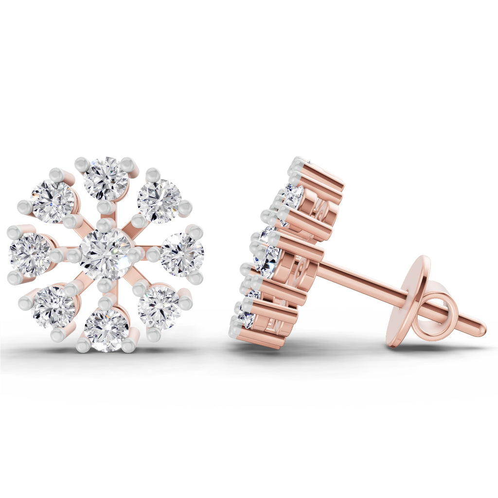 1 Carat Round Diamond Stud Earrings 14K - Rose Gold