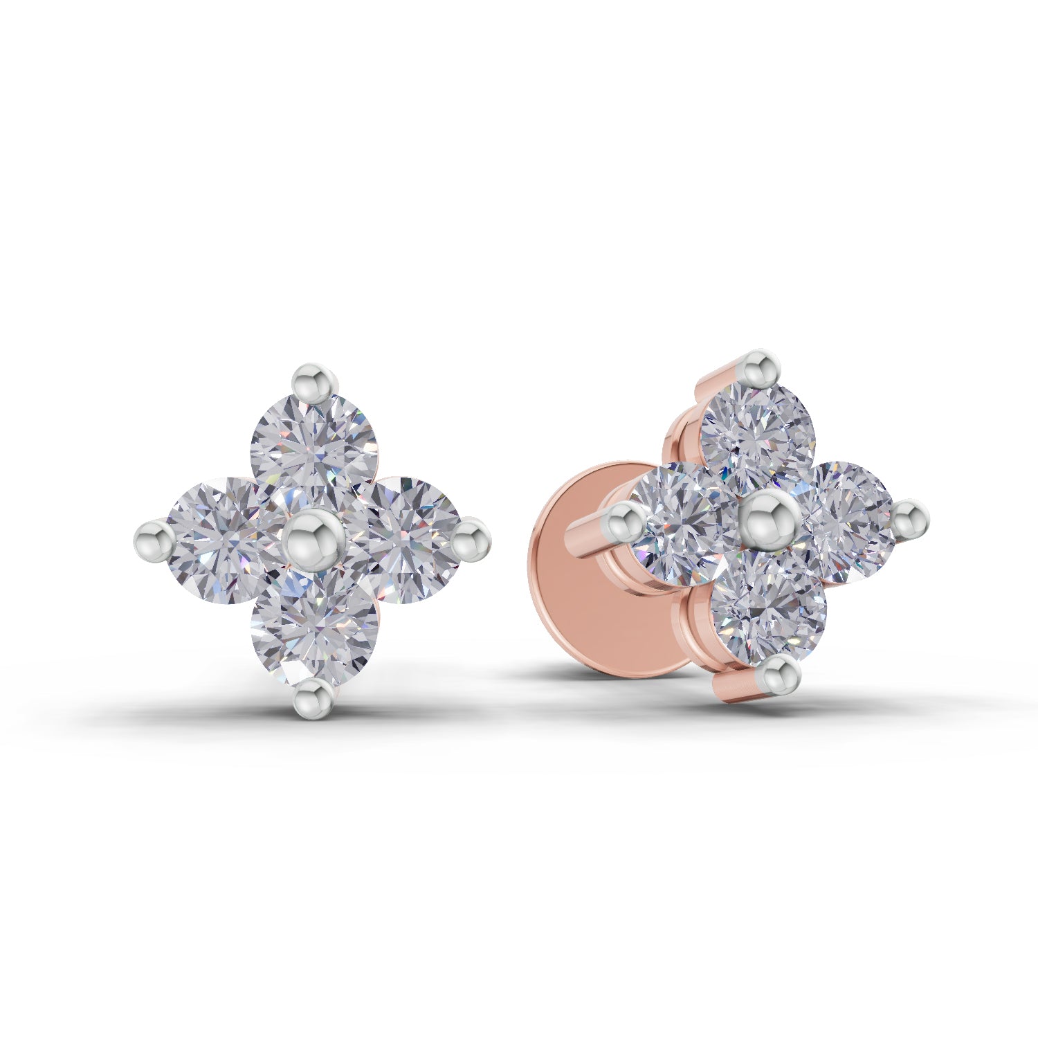 0.55 Ct Floral Earrings 14K - Rose Gold