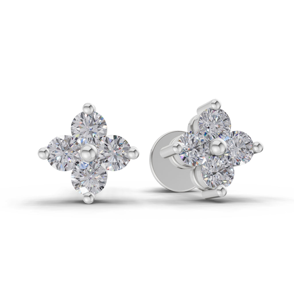 0.55 Ct Floral Earrings 14K - White Gold