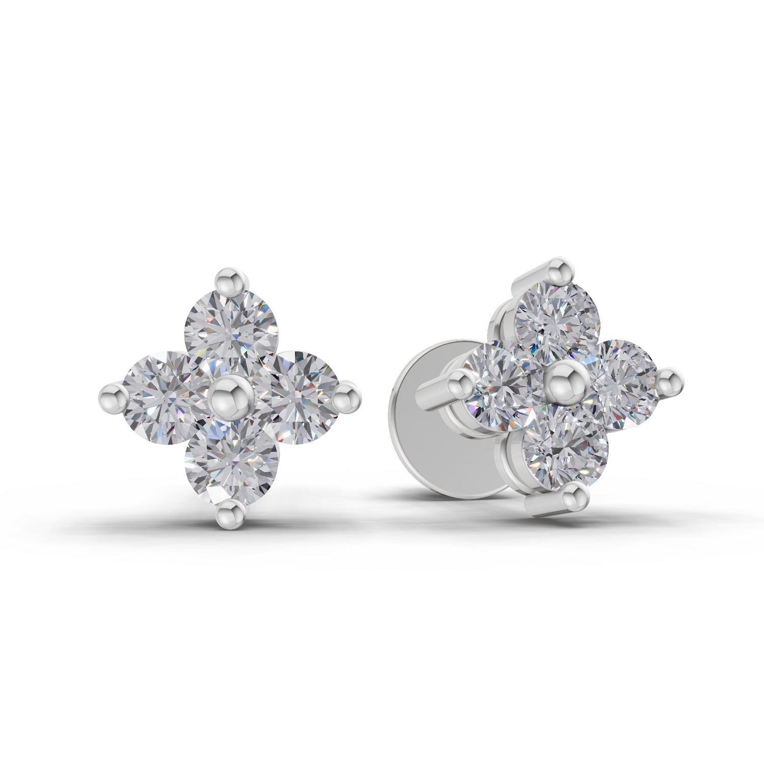 0.55 Ct Floral Earrings 14K - White Gold
