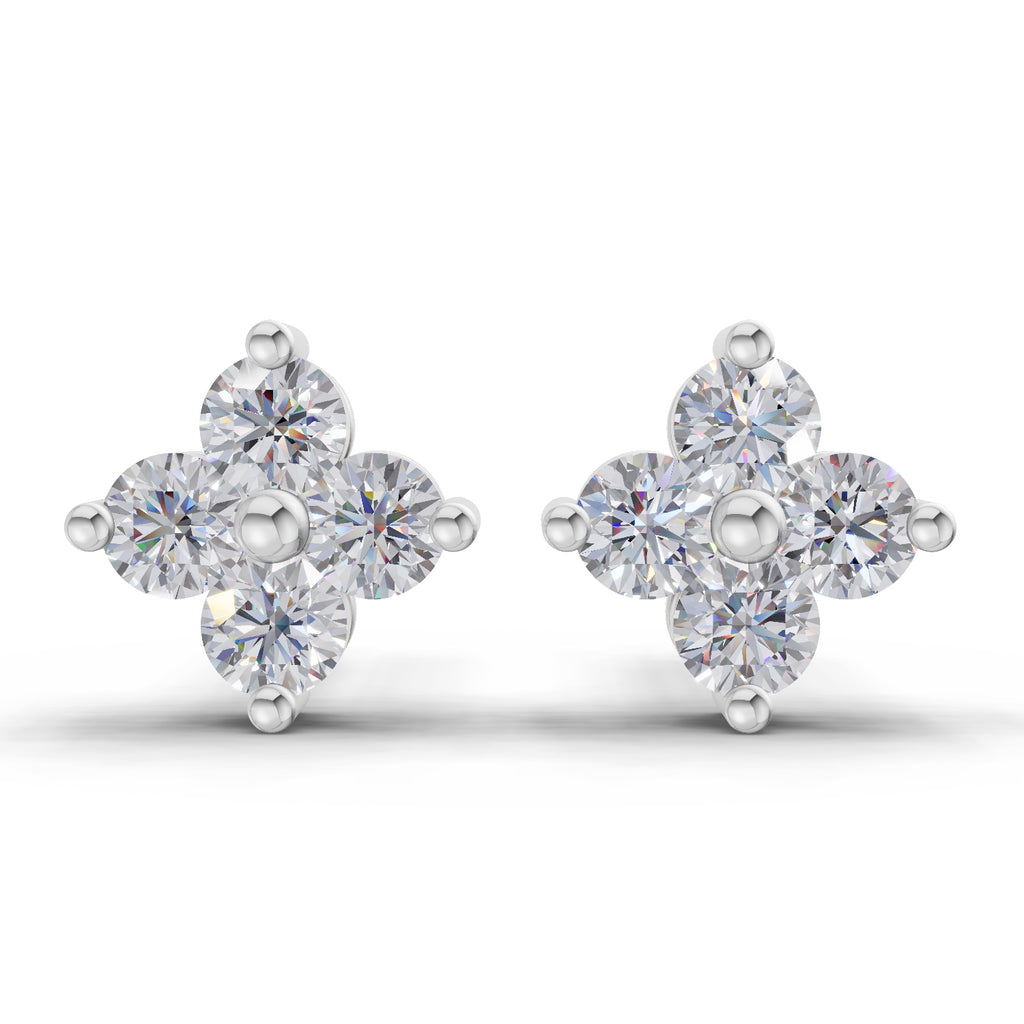 0.55 Ct Floral Earrings 14K - White Gold