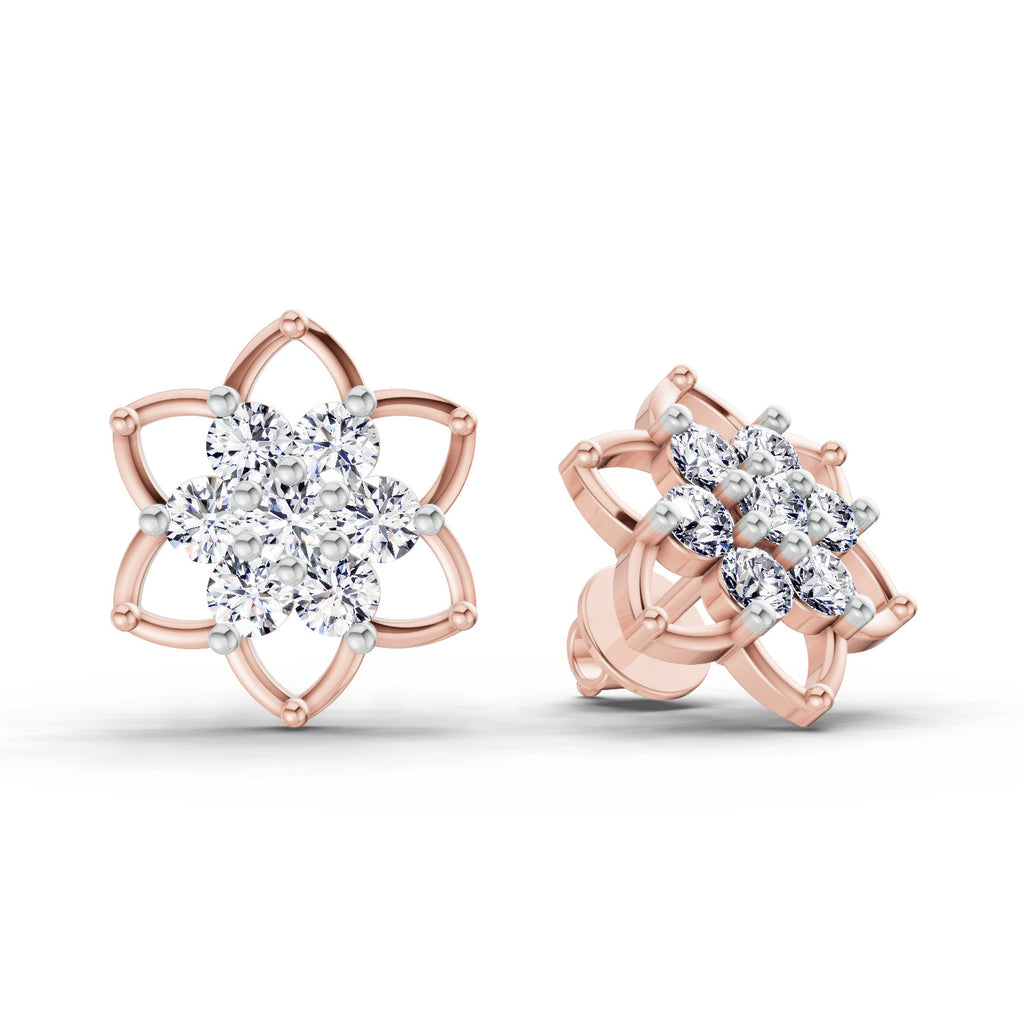 1.09 Carat Round Lotus Flower Style Earrings 14K - Rose Gold