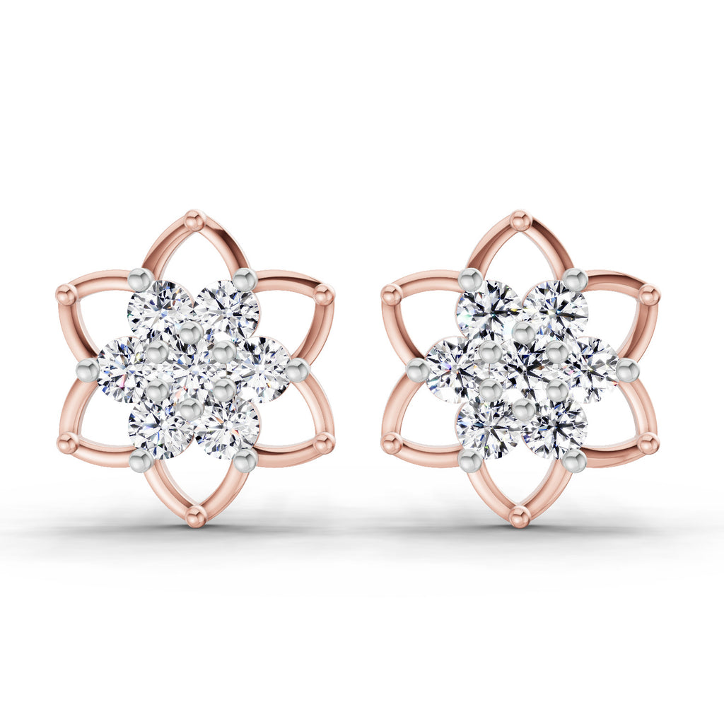 1.09 Carat Round Lotus Flower Style Earrings 14K - Rose Gold