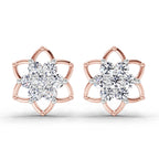 1.09 Carat Round Lotus Flower Style Earrings 14K - Rose Gold
