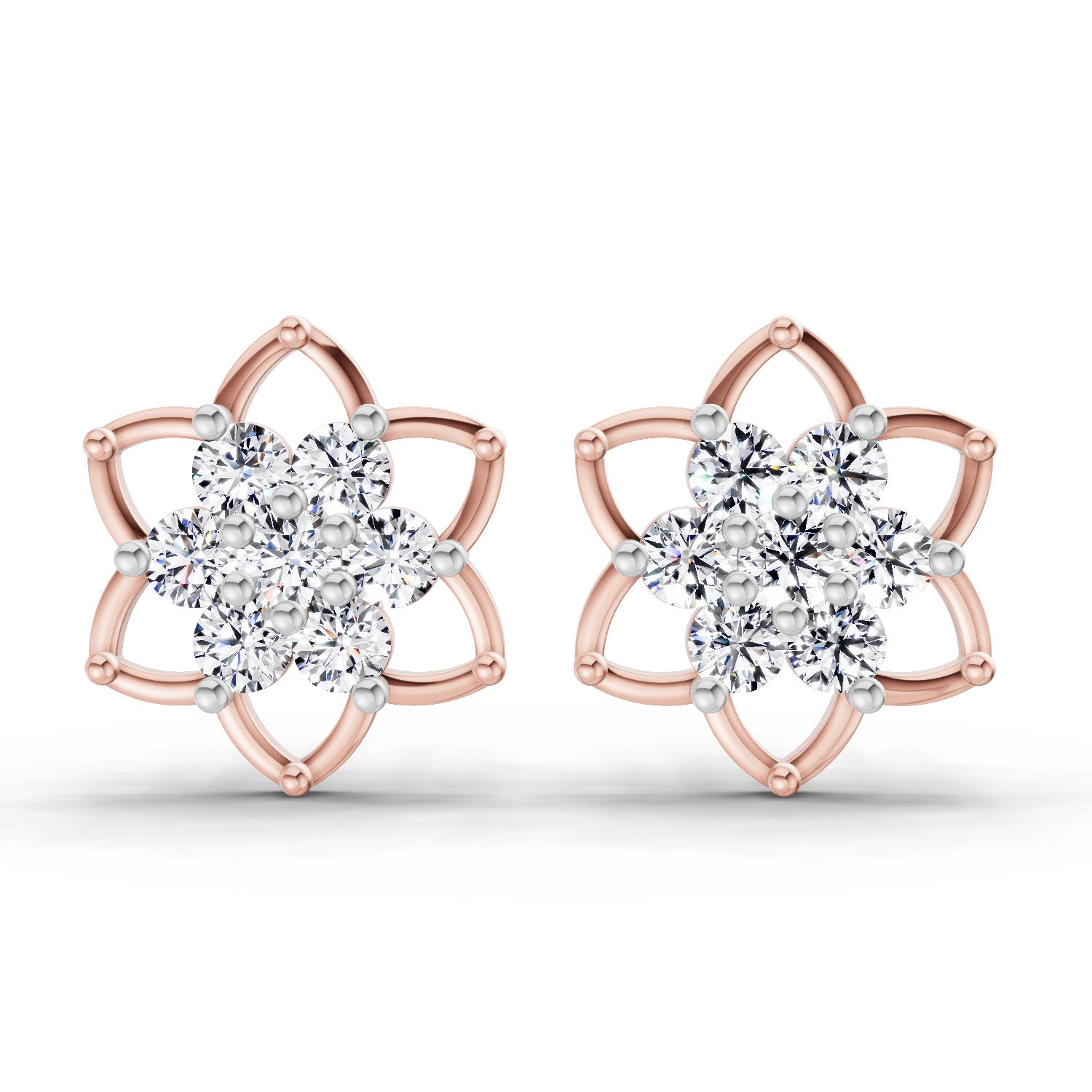 1.09 Carat Round Lotus Flower Style Earrings 14K - Rose Gold