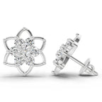 1.09 Carat Round Lotus Flower Style Earrings 14K - White Gold