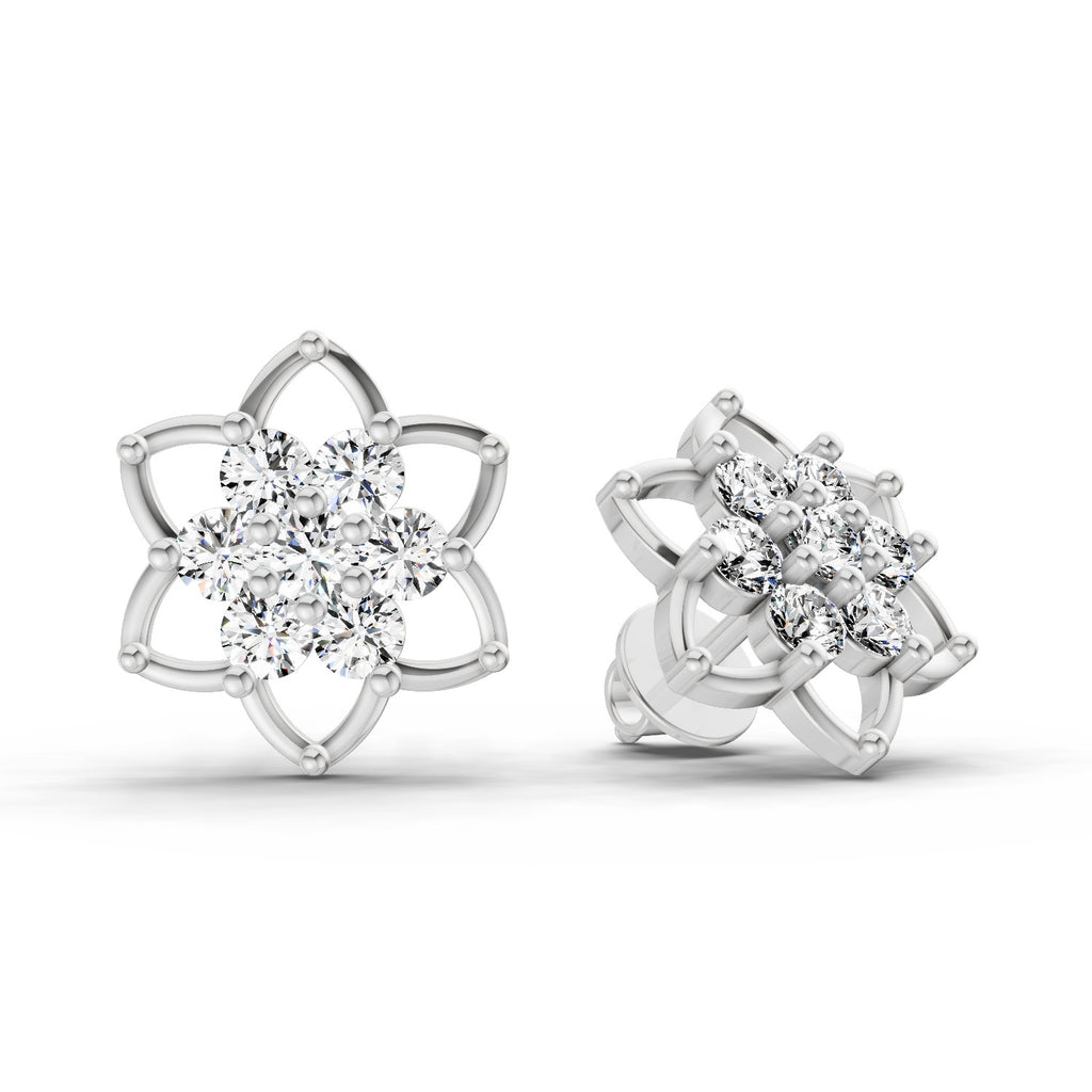 1.09 Carat Round Lotus Flower Style Earrings 14K - White Gold