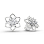 1.09 Carat Round Lotus Flower Style Earrings 14K - White Gold