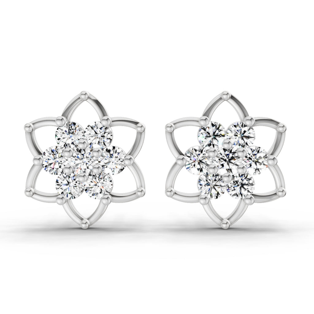 1.09 Carat Round Lotus Flower Style Earrings 14K - White Gold