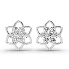 1.09 Carat Round Lotus Flower Style Earrings 14K - White Gold