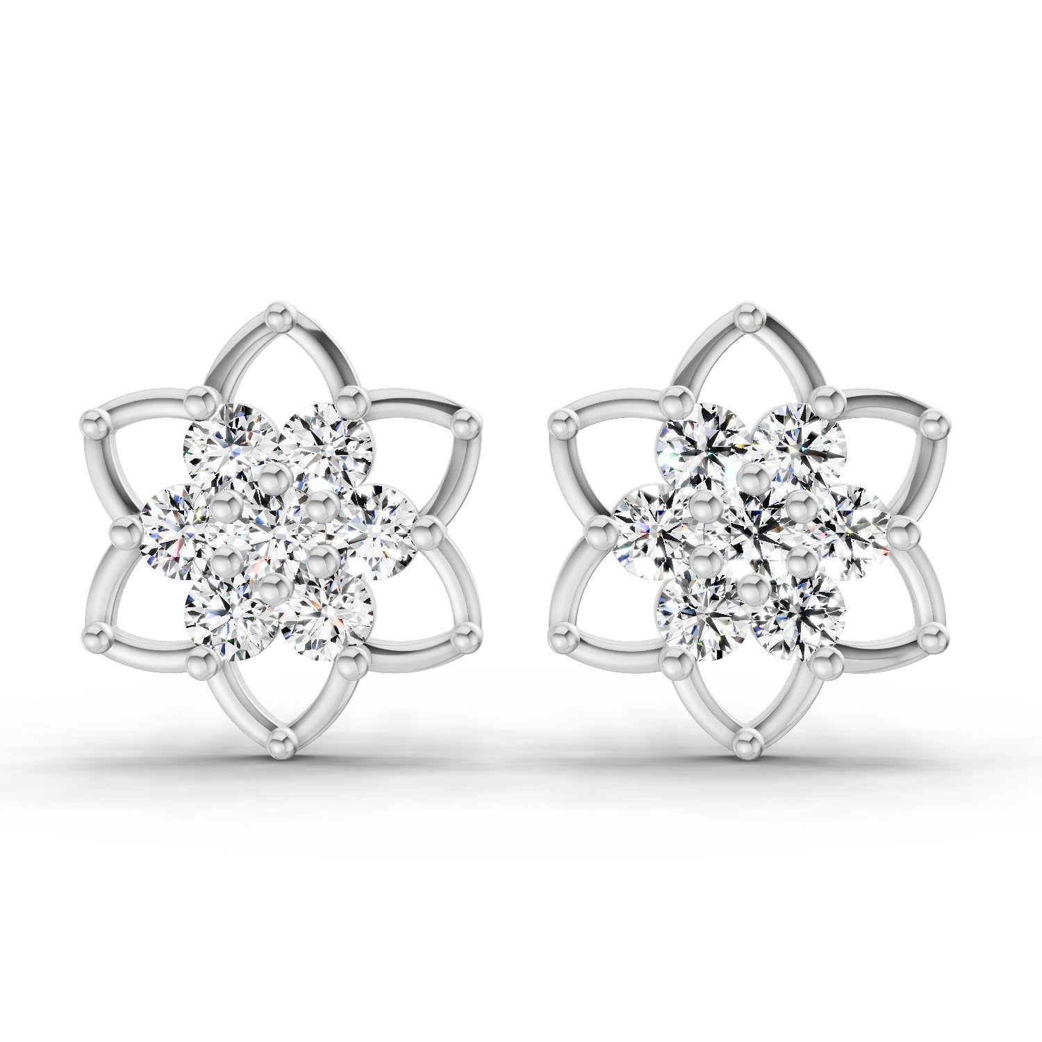 1.09 Carat Round Lotus Flower Style Earrings 14K - White Gold