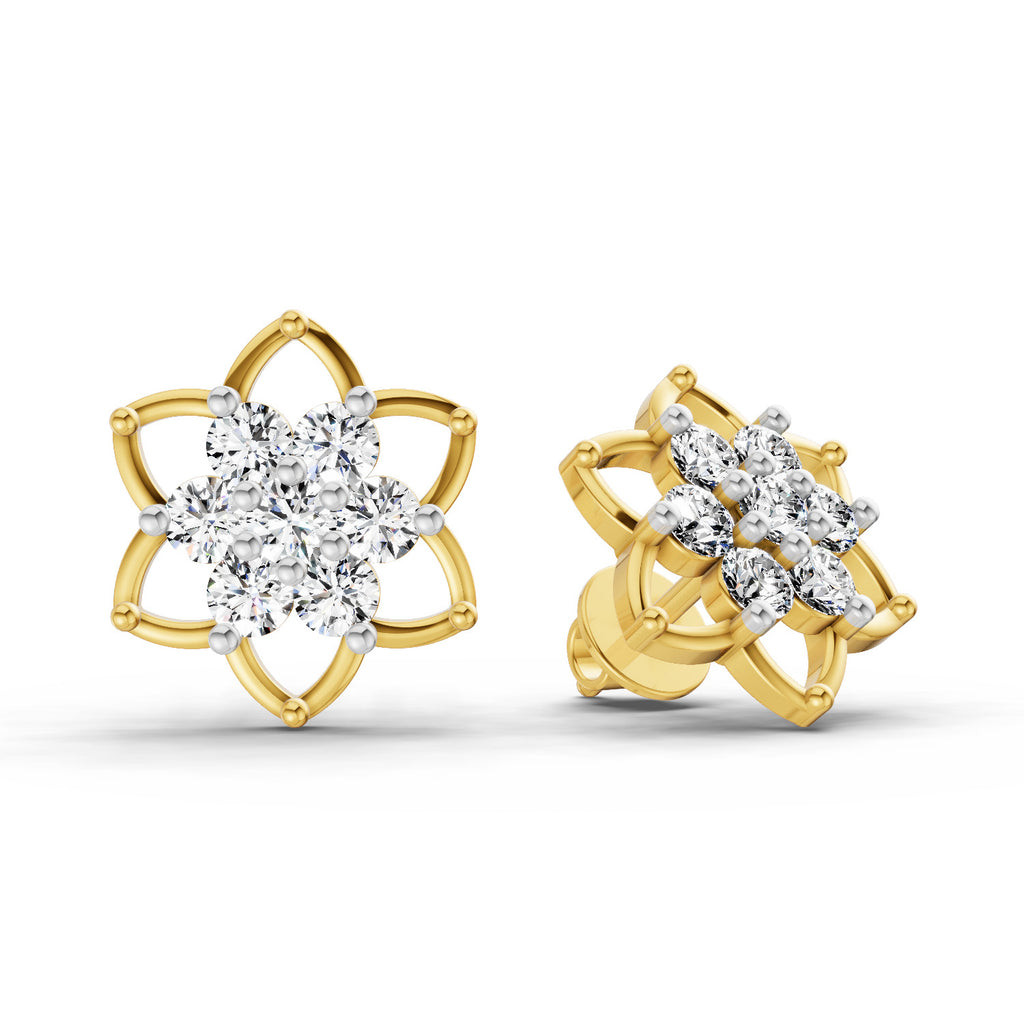 1.09 Carat Round Lotus Flower Style Earrings 14K