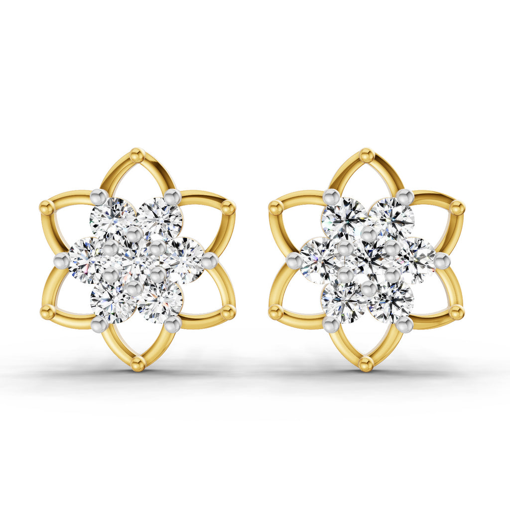 1.09 Carat Round Lotus Flower Style Earrings 14K