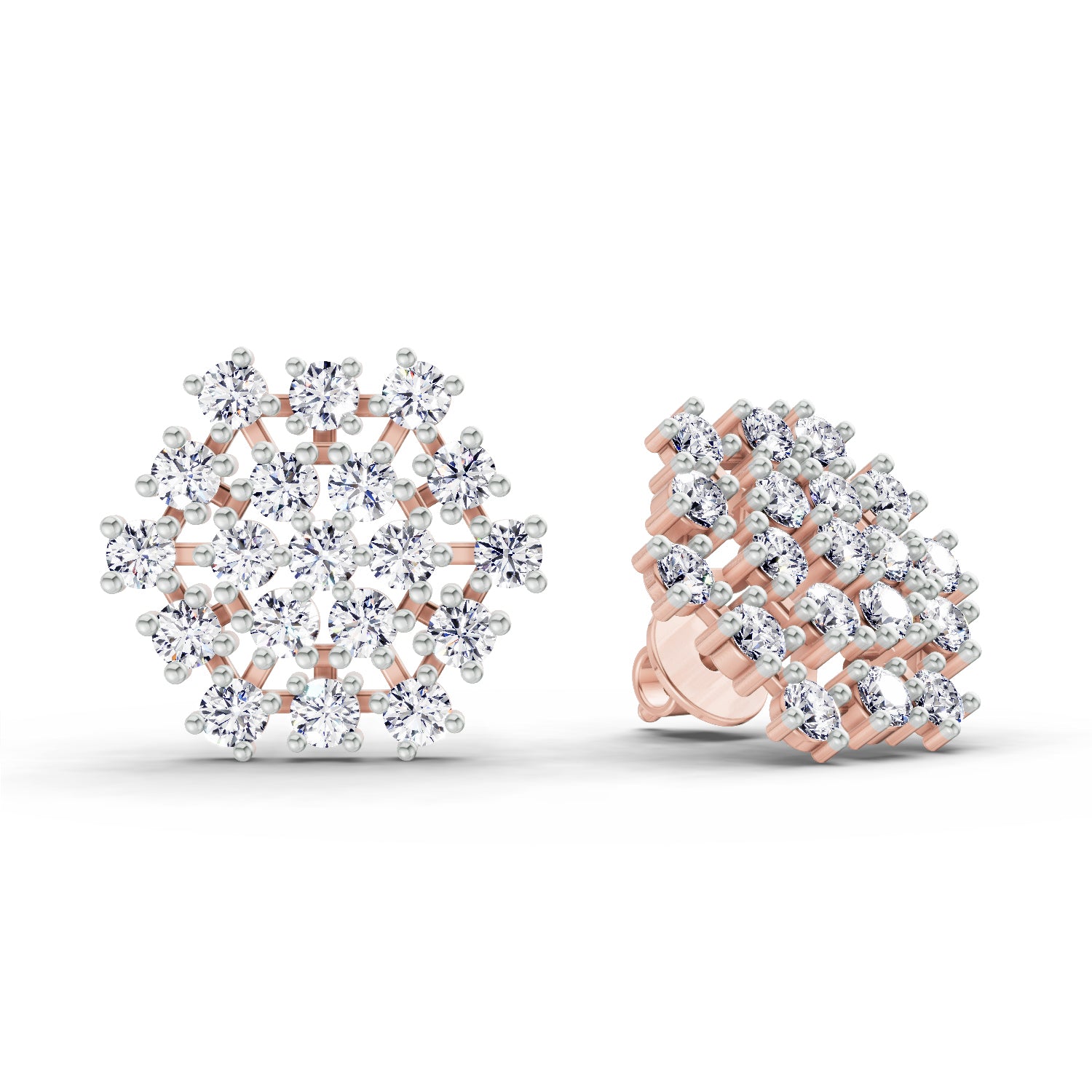 Lab Grown Diamond 1.67 Carat Round Snowflake Stud Earrings 14K - Rose Gold